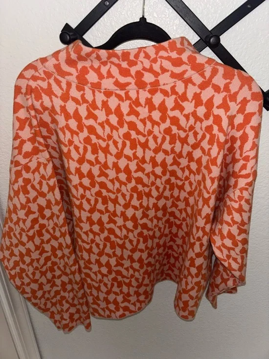 Maeve Anthropologie Orange Pink Pattern Knit Sweater Bell Sleeve Large - Picture 4 of 4